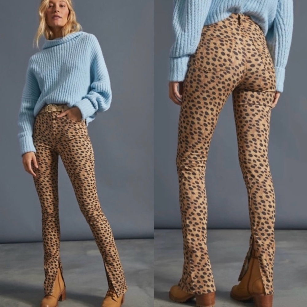 WeWoreWhat Stiletto High Waisted Split Hem Leopard Skinny Jeans